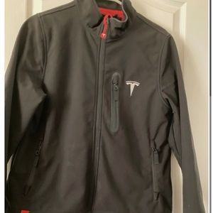 Tesla Motors soft Shell Jacket Black Red Trim Tesla Logo Zip Pockets Full Zip M